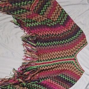 Colorful Zigzag Fringe Poncho